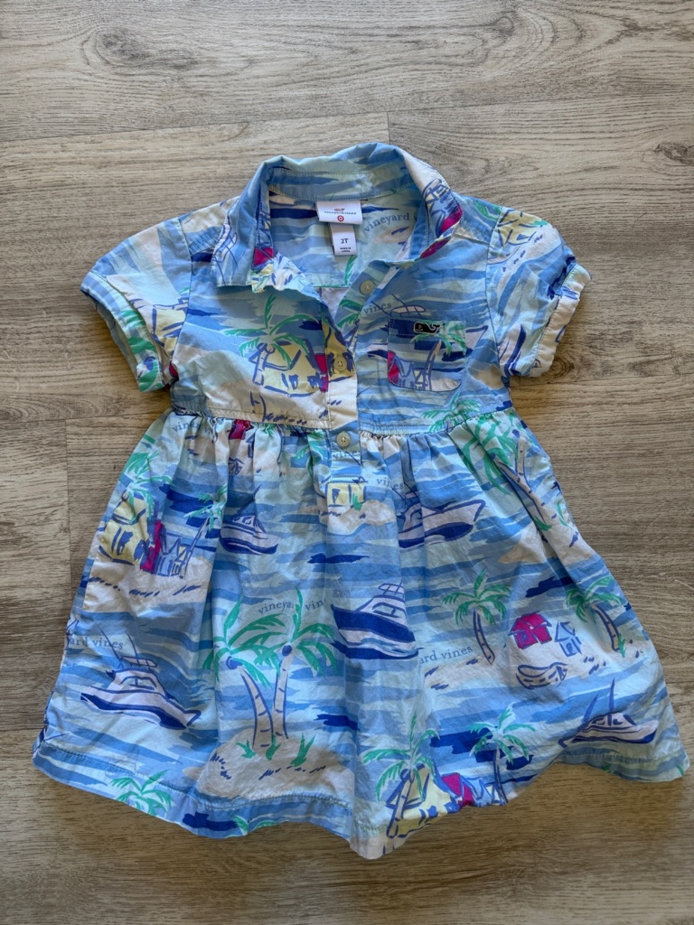 Vineyard Vines Pastel Blue Tropical Print Toddler Dress
